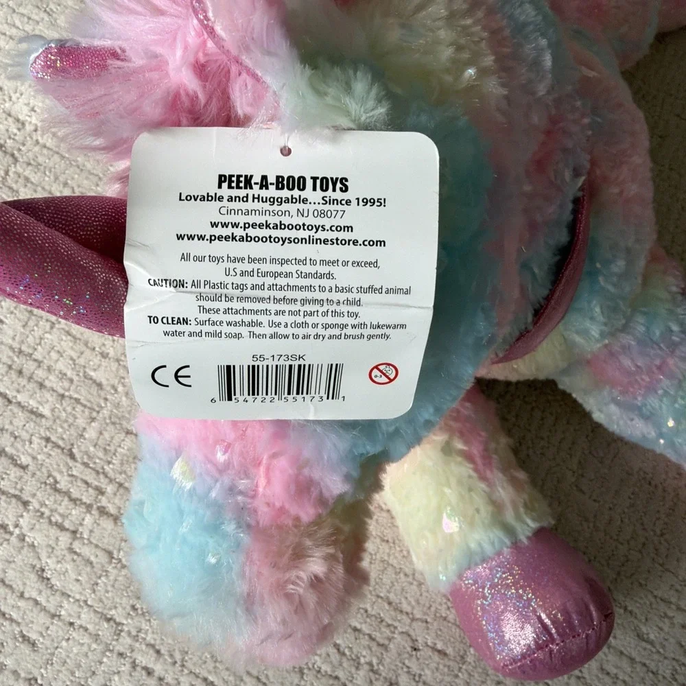 Peek A Boo Toy Company Pink Sparkle Hearts Plush Unicorn With Tags Large 20 Inch
